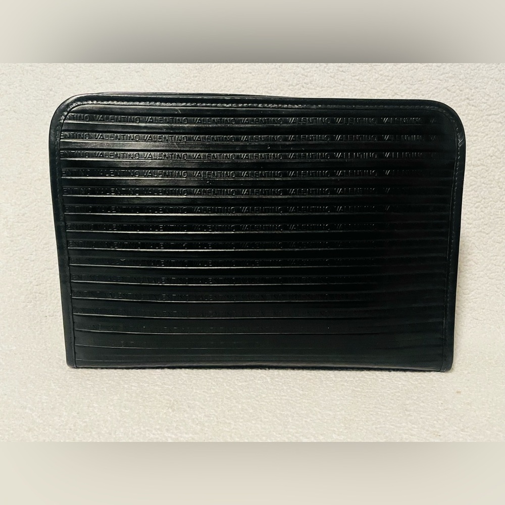 Mario Valentino Black Leather Monogrammed Clutch - Picture 6 of 11
